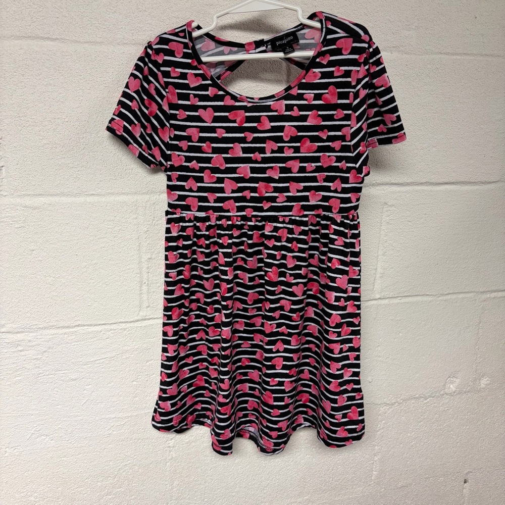 Picapino Girls Casual Dress with Pink Hearts Size 8